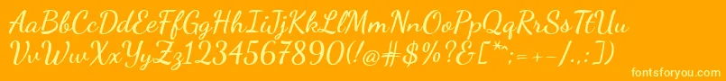 Подробнее о шрифте Dancingscript ffy Шрифт Dancingscript ffy – жёлтые шрифты на оранжевом фоне