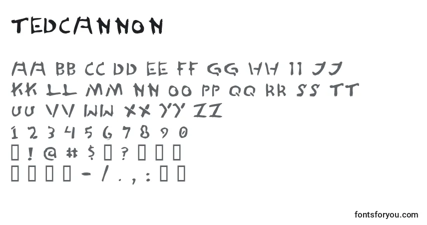 A fonte TedCannon – alfabeto, números, caracteres especiais