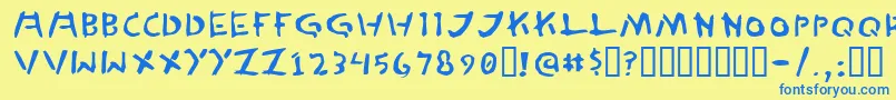 フォントTedCannon – 青い文字が黄色の背景にあります。