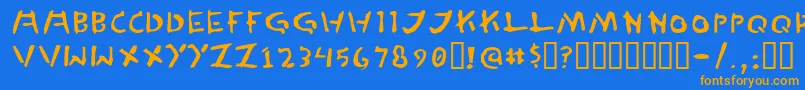 フォントTedCannon – オレンジ色の文字が青い背景にあります。