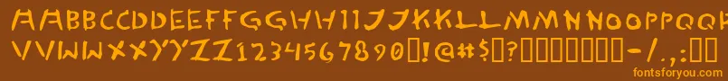 フォントTedCannon – オレンジ色の文字が茶色の背景にあります。
