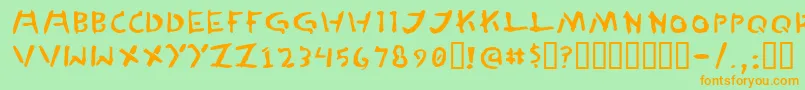 フォントTedCannon – オレンジの文字が緑の背景にあります。