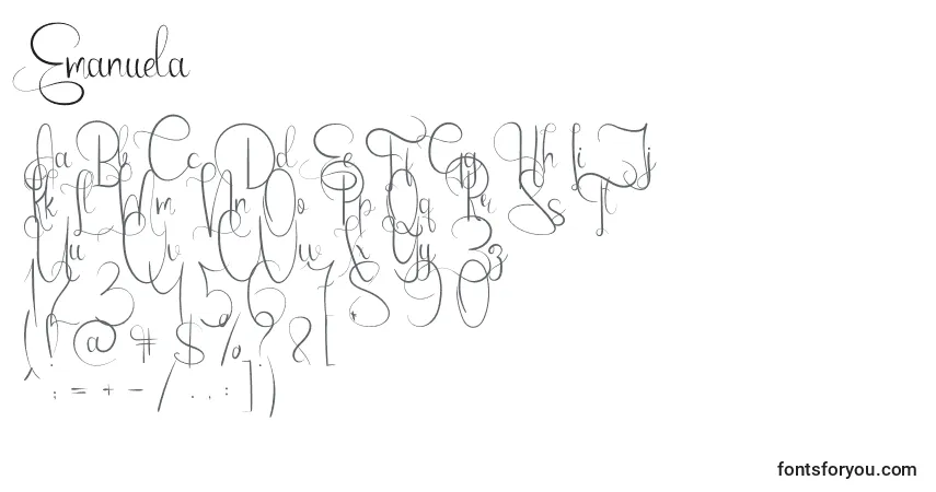 Emanuela-fontti – aakkoset, numerot, erikoismerkit