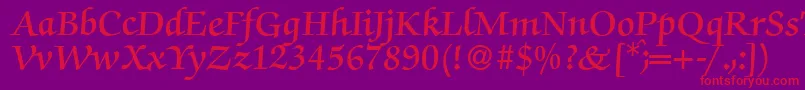 フォントZabriskiescriptDemiRegular – 紫の背景に赤い文字