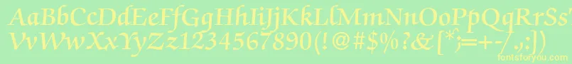 フォントZabriskiescriptDemiRegular – 黄色の文字が緑の背景にあります