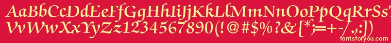 フォントZabriskiescriptDemiRegular – 黄色の文字、赤い背景