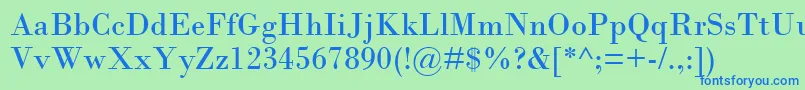 BodoniMt-Schriftart – Blaue Schriften auf grünem Hintergrund
