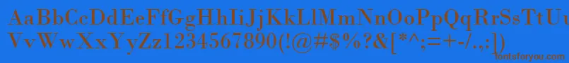 BodoniMt-Schriftart – Braune Schriften auf blauem Hintergrund
