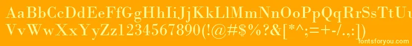 BodoniMt-Schriftart – Gelbe Schriften auf orangefarbenem Hintergrund
