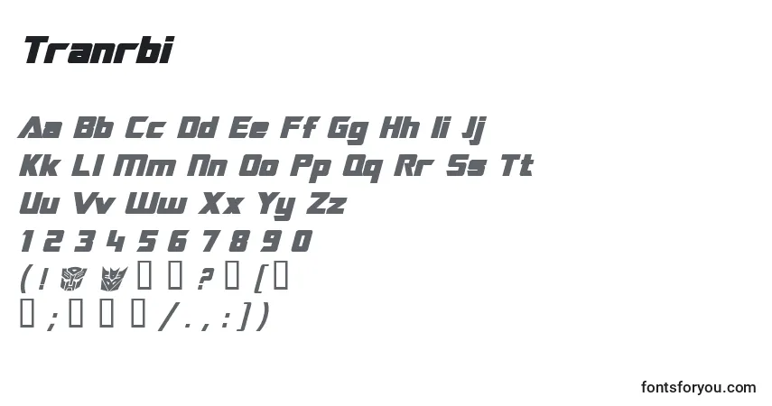 A fonte Tranrbi – alfabeto, números, caracteres especiais