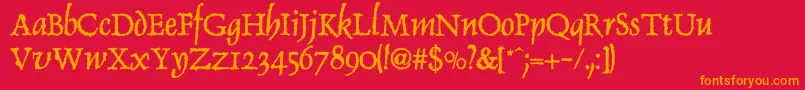 Skurri-Schriftart – Orangefarbene Schriften auf rotem Hintergrund