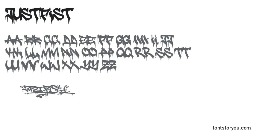 Czcionka Justfist2 – alfabet, cyfry, specjalne znaki