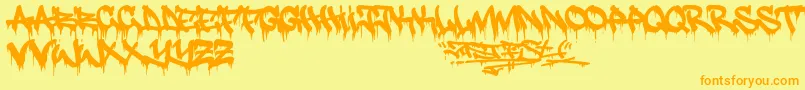 Justfist2-Schriftart – Orangefarbene Schriften auf gelbem Hintergrund