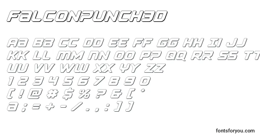 A fonte Falconpunch3D – alfabeto, números, caracteres especiais