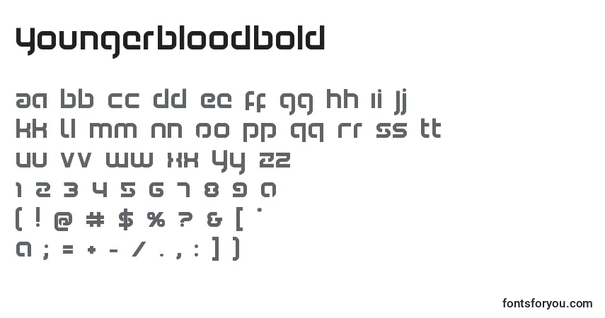 Шрифт Youngerbloodbold – алфавит, цифры, специальные символы
