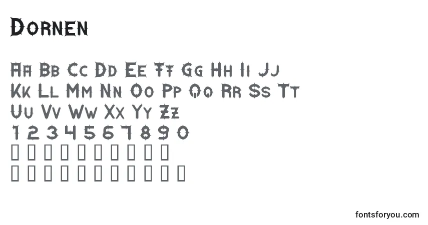 Czcionka Dornen – alfabet, cyfry, specjalne znaki