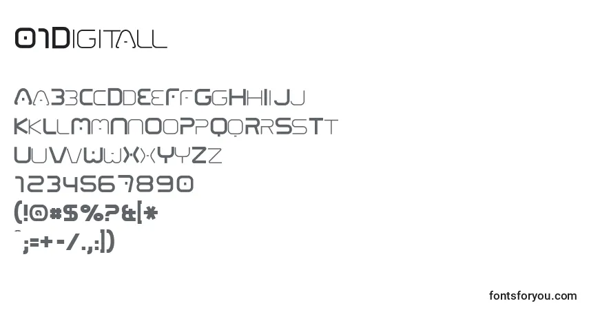 Schriftart 01Digitall – Alphabet, Zahlen, spezielle Symbole