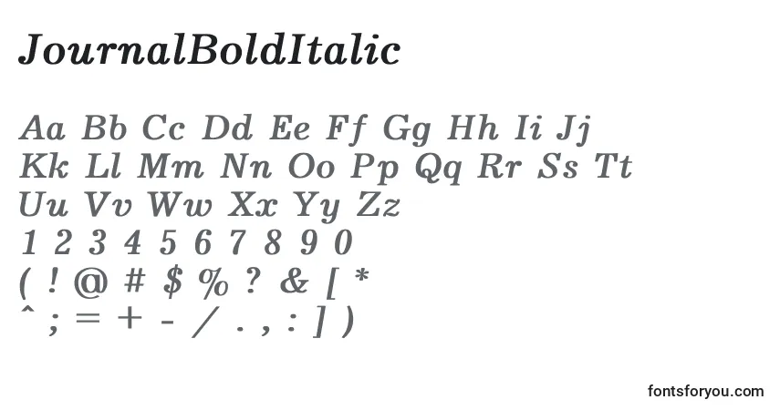 A fonte JournalBoldItalic – alfabeto, números, caracteres especiais
