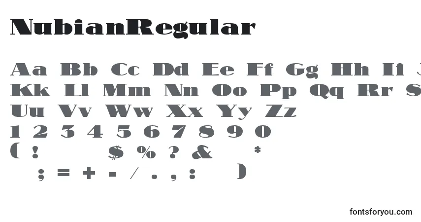 Czcionka NubianRegular – alfabet, cyfry, specjalne znaki