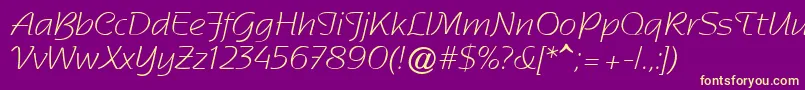 Fonte SentimentalScriptLightSsi – fontes amarelas em um fundo roxo