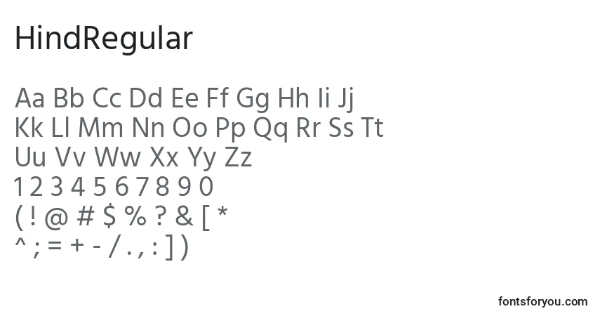 Schriftart HindRegular – Alphabet, Zahlen, spezielle Symbole