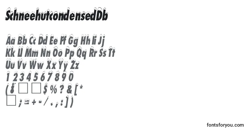 Шрифт SchneehutcondensedDb – алфавит, цифры, специальные символы