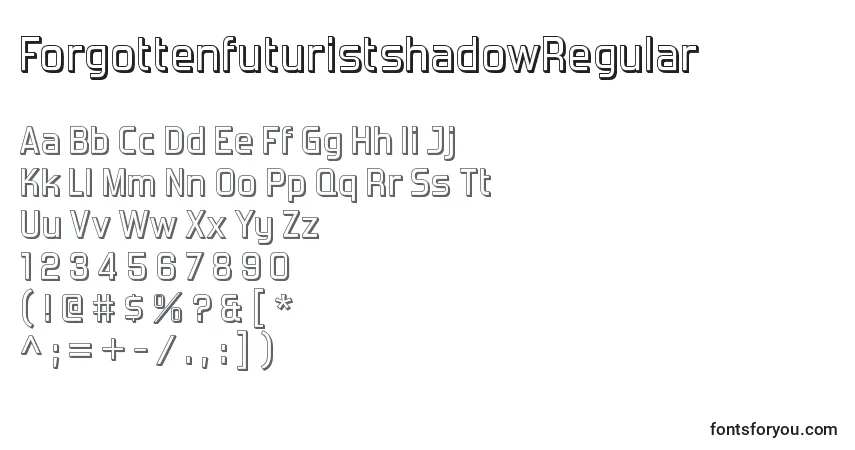 Шрифт ForgottenfuturistshadowRegular – алфавит, цифры, специальные символы