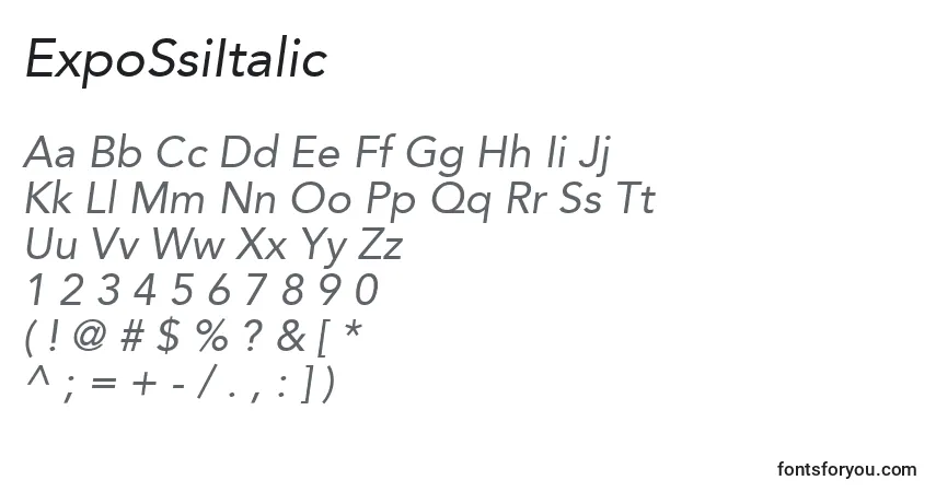 A fonte ExpoSsiItalic – alfabeto, números, caracteres especiais