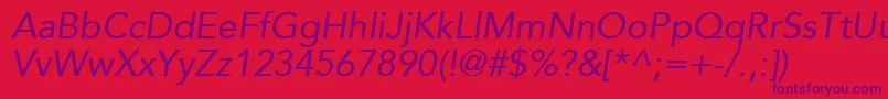 Fonte ExpoSsiItalic – fontes roxas em um fundo vermelho