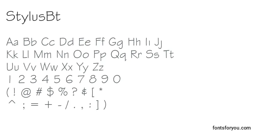 A fonte StylusBt – alfabeto, números, caracteres especiais