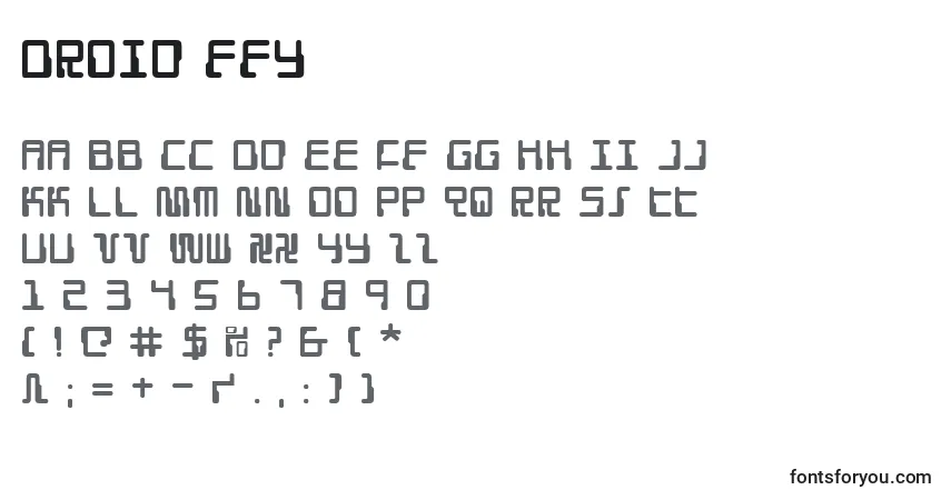 A fonte Droid ffy – alfabeto, números, caracteres especiais