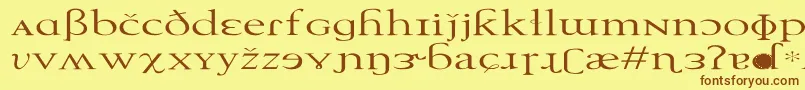 フォントTechphoneticEx – 茶色の文字が黄色の背景にあります。