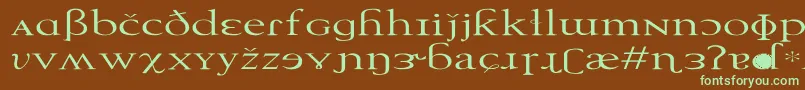 フォントTechphoneticEx – 緑色の文字が茶色の背景にあります。