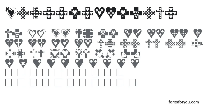 Czcionka Crossesnhearts – alfabet, cyfry, specjalne znaki