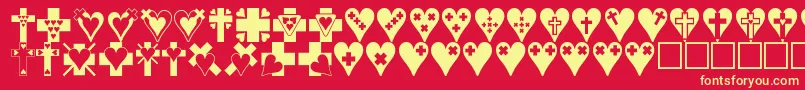 フォントCrossesnhearts – 黄色の文字、赤い背景