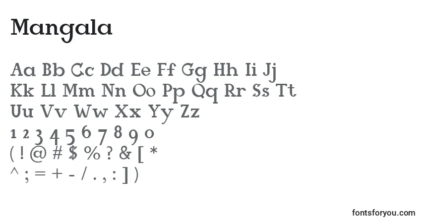 Czcionka Mangala – alfabet, cyfry, specjalne znaki