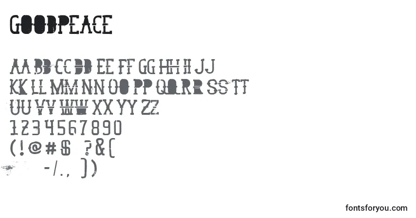 Czcionka Goodpeace – alfabet, cyfry, specjalne znaki