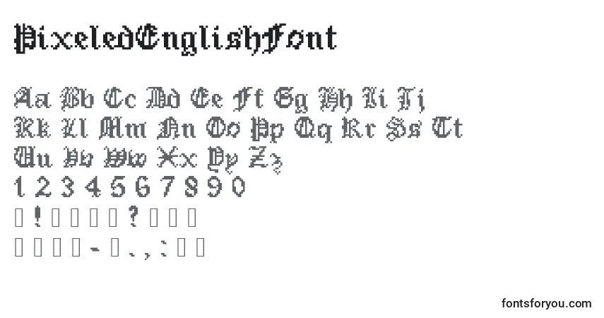 Schriftart PixeledEnglishFont (109804) – Alphabet, Zahlen, spezielle Symbole