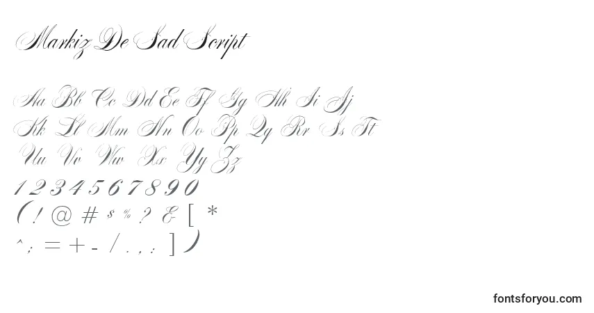 Czcionka MarkizDeSadScript – alfabet, cyfry, specjalne znaki