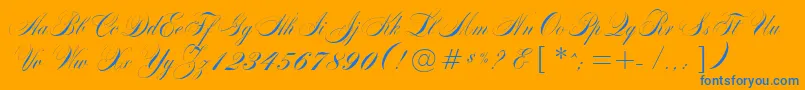 MarkizDeSadScript-Schriftart – Blaue Schriften auf orangefarbenem Hintergrund