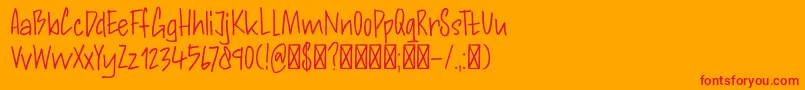 フォントDkAndorraScript – オレンジの背景に赤い文字