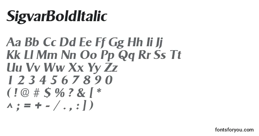 Schriftart SigvarBoldItalic – Alphabet, Zahlen, spezielle Symbole