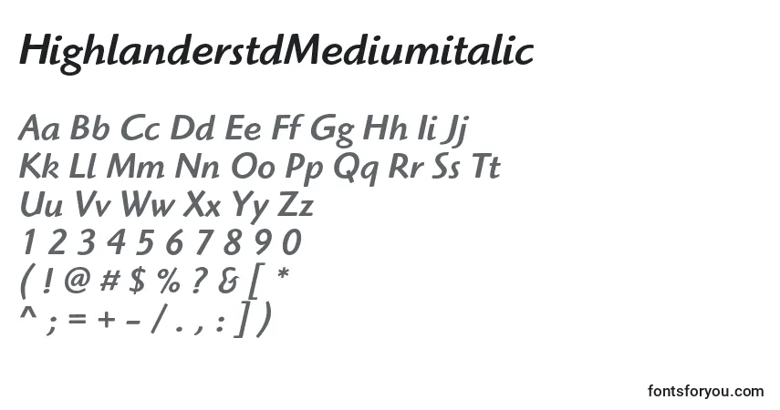 HighlanderstdMediumitalic-fontti – aakkoset, numerot, erikoismerkit