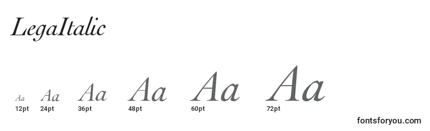 Размеры шрифта LegaItalic