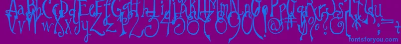 フォントDjbImNoWizard – 紫色の背景に青い文字
