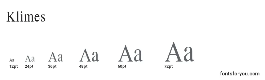 Размеры шрифта Klimes