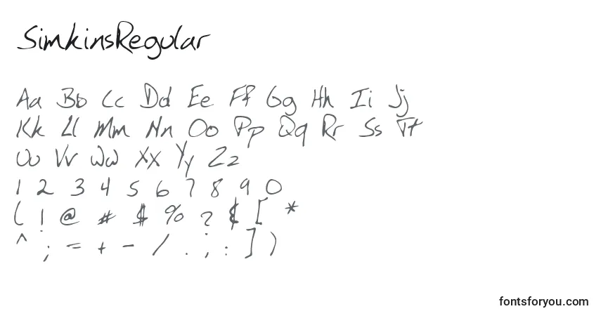 Schriftart SimkinsRegular – Alphabet, Zahlen, spezielle Symbole