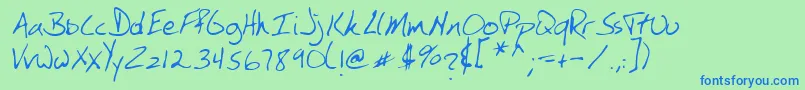SimkinsRegular-Schriftart – Blaue Schriften auf grünem Hintergrund