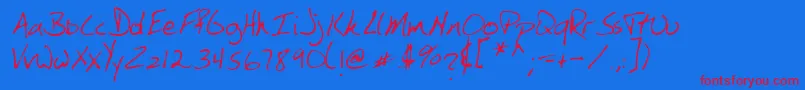 SimkinsRegular-Schriftart – Rote Schriften auf blauem Hintergrund