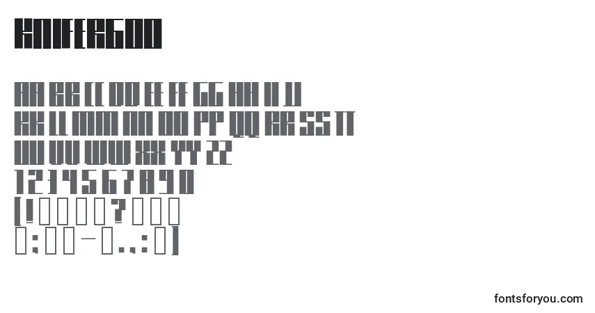Czcionka Knifer600 – alfabet, cyfry, specjalne znaki